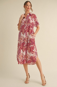 Flower Print Button-up Midi Dress