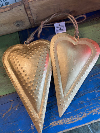 Set of 2 Antique Brass Hearts