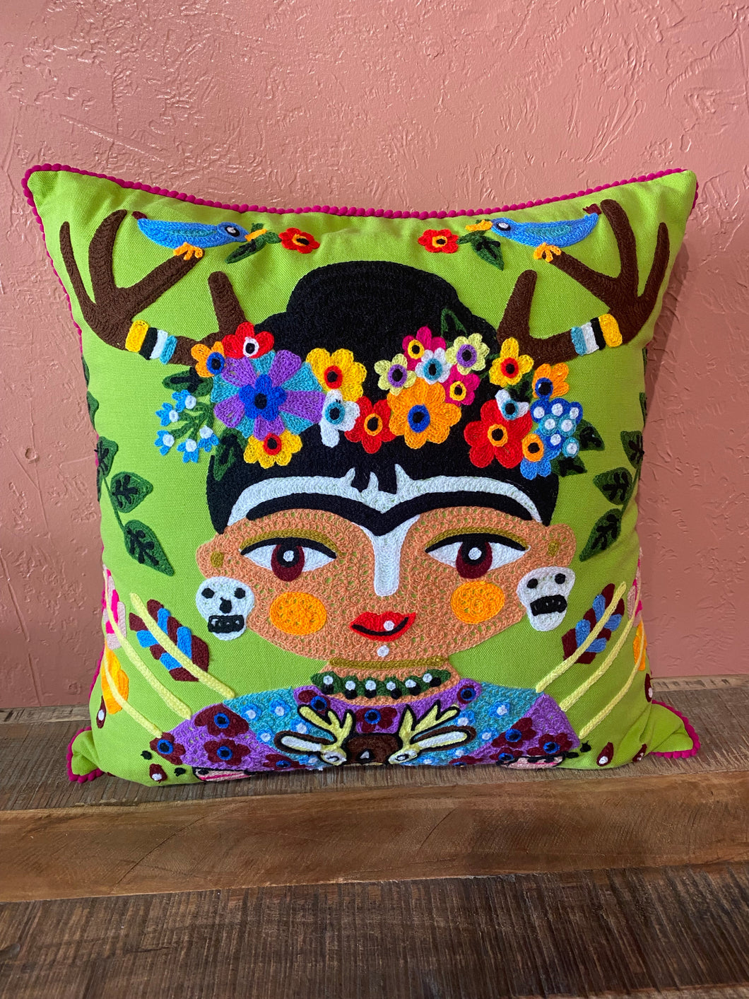 Floral Frida Embroidered Pillow