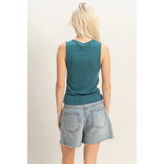 Delaney Teal Pointelle Top