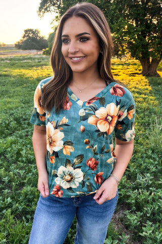 Wildflower V Neck Short Sleeve Top