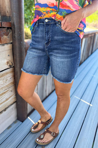 Raw Hem Denim Shorts | Dark Wash