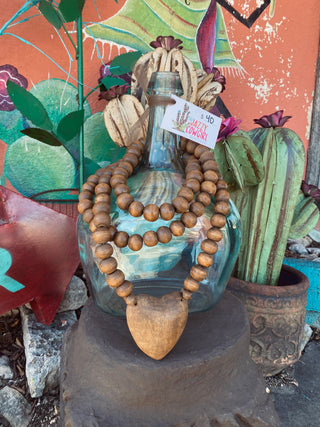 Wooden Rosary Beads with Heart